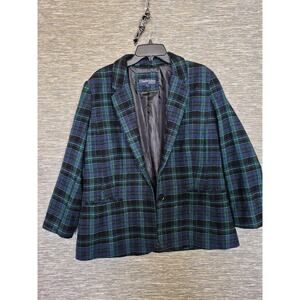 Chadwicks Of Boston Blazer Womens 18 Green Blue Tartan Plaid Wool Blend Jacket